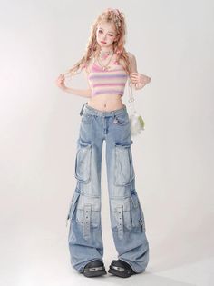 ❤︎Colorful girly short suspender knit cami top❤︎ Female 80s Fashion, Cute Poses Women, Cute Alt Fashion, Style Tips For Short Women, Y2k Fashion Colorful, Trendy Cotton Bottoms With Suspenders, Trendy Bottoms With Suspenders For Spring, Fit Girl Outfits, Y2k Colorful Outfits