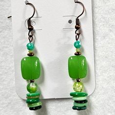 J109 Handmade Beaded Green, Bronze Dangle Earrings Brand New Design! This Is A Listing For A Live Show. Please Watch The Live Show For More Information. Green Dangle Jewelry With Large Beads, Jade Beaded Earrings For Jewelry Making, Green Beaded Dangle Earrings With Large Beads, Green Large Beaded Dangle Earrings, Jade Beaded Drop Earrings, Adjustable Green Beaded Earrings With Large Beads, Czech Glass Beaded Earrings With Dangling Beads, Dangle Czech Glass Beaded Earrings, Dangle Beaded Earrings With Czech Glass