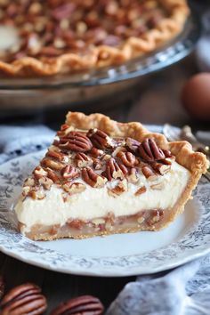 a slice of pecan pie on a plate