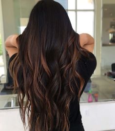 Caramel Black Balayage, Black Hair With Caramel Underneath, Black To Caramel Ombre, Espresso Hair With Caramel Highlights, Brown Carmel Honey Hair, Dimensional Black Hair Highlights, Black To Caramel Balayage, Dark Brown Carmel Balayage Long Hair, Black And Caramel Balayage