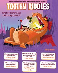 Perfect dentistry jokes for children. #FYSHschool Dental Funny, Brian White, Animal Riddles, Childrens Dental Health, Teeth Humor, Ranger Rick, Dental Assisting, Dental Posts