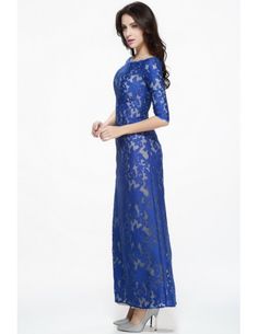 Fashionable Royal Blue Long Lace 1/2 Sleeved Dress Fitted Floor-length Lace Dress For Banquet, Blue Short Sleeve Dress For Banquet, Fitted Half Sleeve Maxi Dress For Party, Full Length Blue Dress For Banquet, Blue Full-length Dress For Banquets, Blue Full-length Dress For Banquet, Full-length Blue Dress For Banquet, Fitted Blue Evening Dress For Banquet, Fitted Half Sleeve Maxi Dress For Evening