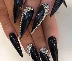 Black Nails With Glitter, Press Nails, Luxury Press On Nails, Goth Nails, Nails Design With Rhinestones, Glam Nails, Nail Designs Glitter, Diamond Nails