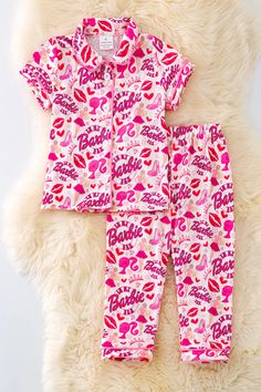 Ready to ship. Ships 1-3 business days This Barbie pajama set is made from 95% polyester and 5% spandex, providing a comfortable and flexible fit. Perfect for lounging or sleeping, the set features a stylish checkered character print. Stay cozy while looking stylish in this high-quality pajama set. Printed Pajama, Pajama Outfits, Girls Fall, Baby Skirt, Milk Silk, Print Pajamas, Girls Pajamas, Girl Falling