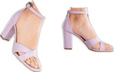 Purple Summer Wedding Heels, Elegant Purple Block Heel Sandals, Elegant Purple Sandals With Round Toe, Lavender Open Toe Evening Heels, Lavender Open Toe Heels For Evening, Lavender Open Toe Heels For Formal Occasions, Elegant Lavender High Heels, Elegant Lavender Heels With Round Toe, Lavender High Heel Heels For Formal Occasions