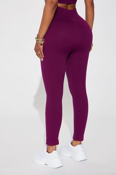 Available In Fuchsia, Plum, And Light Blue. Capri Length Legging High Waist All Over Textured Rib Weave Smaller Rib Weave With Double Layered Waistband Body Hugging Fit For Added Support Seamless Knit Fabric Pair With "Effortless Aurora Ribbed Seamless Top" 92% Nylon 8% Elastane Imported | Effortless Juno Capri Ribbed Seamless Legging in Plum size 1X/2X by Fashion Nova Seamless Top, Seamless Leggings, Juno, High Waisted Leggings, Fashion Nova, Aurora, Plum, Knit Fabric, Knitted Fabric