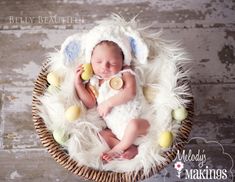 a newborn baby is sleeping in a basket