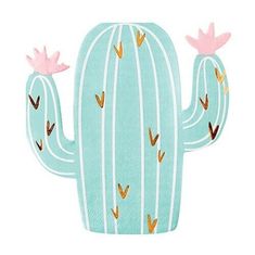 a green cactus with pink flowers on it's head is shown in front of a white background