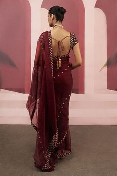 Shop for Ease Maroon Embroidered Organza Saree With Blouse for Women Online at Aza Fashions Organza Saree With Blouse, Organza Sari, Blouse Yoke, Flower Blouse, Embroidered Saree, Embroidered Organza, Blouse For Women, Organza Saree, Blouse Online