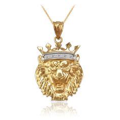 Polished Gold Lion King Head Charm Pendant Necklace Available as pendant or necklace. Chain options: pendant only, 16", 18", 20", 22" necklace. Metal and purity available: yellow gold, white gold, rose gold, (10k & 14k). Pendant: Small Weight: 2 g. (10k) / 2.3 g. (14k). Width:0.64" (16.5 mm). Height (w/bail): 1.15 inches (29 mm). Bail opening: 3 mm. Finish: High-polished with diamond cuts. Back: hollow. Chain (optional): 0.7mm rolo. Clasp: spring ring. Chain weight: 1 g. Diamond Necklace Gift, Lion Pendant, Gold Lion, Animal Pendant, Rose Gold Chain, Charm Pendant Necklace, Yellow Gold Pendants, Fine Jewellery Necklace, Lion King