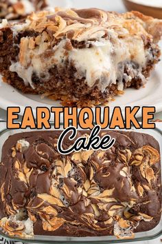 Earthquake Cake is a moist and chocolatey homemade cake that starts with a cake mix! It explodes with chocolate, coconut, pecans, and a cream cheese swirl! Chocolate Cake Coconut, Earthquake Cake Recipe, Earthquake Cake Recipes, Christmas Cupcake Cake, Holiday Candy Recipes, Cream Cheese Swirl, Cake Bars Recipe, Earthquake Cake, Cake Coconut