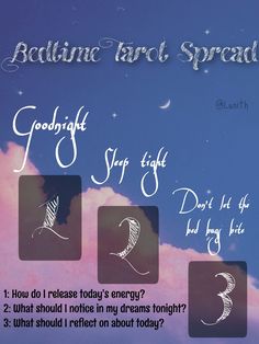 an advertisement for bedtime tarot spread with the words good night and sleep tight