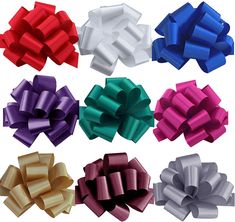 six different colors of bows on white background