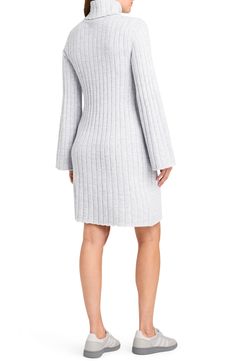 Full of warmth and sophistication, this ribbed sweater-dress is elevated in a soft cashmere-kissed blend and topped with a polished turtleneck. Wide ribbing shapes this work-to-weekend look. 31 1/2" length Slips on over head Turtleneck Long sleeves 33% viscose, 23% nylon, 20% wool, 20% cotton, 4% cashmere Dry clean Imported Ralph Lauren Coats, Vince Clothing, Maternity Sleepwear, Rib Sweater, Ice Dresses, Loungewear Dresses, Ribbed Sweater Dress, Turtleneck Sweater Dress, Turtleneck Long Sleeve