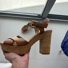 Nwot! Michael By Michael Kors Cork Sandal. Size 10. Chic Heels With Cork-bed Midsoles And Round Toe, Chic High Heels With Cork-bed Midsoles, Leather High Heel Sandals With Cork-bed Midsoles, Spring Heels With Cork-bed Midsoles And Open Heel, Synthetic Heels With Cork-bed Midsoles And Open Toe, Michael Kors Platform Sandals, Mk Shoes, White Strappy Heels, Michael Kors Pumps