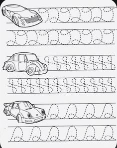 handwriting practice worksheet with cars and numbers for kids to learn how to write the letter