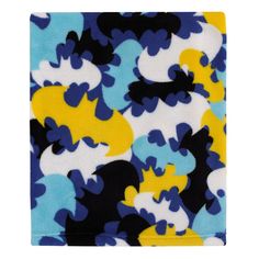 a blue, yellow and black pattern on a white background