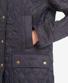 Inspired by the iconic waxed version, the Barbour Summer Beadnell quilted jacket is the perfect combination of timeless country looks and practical warmth.Crafted from a box-quilted nylon with a matte finish, it boasts a lightweight wadding for warmth without the bulk. A stud front fastening makes for easy wearing, while the four front pockets provide plenty of space for essential items.Styled with curved front seams for a subtly feminine silhouette, the jacket is available in classic navy or pe Classic Winter Quilted Jacket With Diamond Quilting, Classic Diamond Quilted Jacket For Winter, Country Looks, Barbour Beadnell, Embroidery Simple, Barbour Women, Country Attire, Womens Quilted Jacket, Summer Quilts