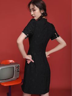 New Black Short Mini Cheongsam Summer - Weqipao Elegant Black Cheongsam For Spring, Elegant Black Short Sleeve Cheongsam, Fitted Short Sleeve Cheongsam, Evening Cheongsam With Short Sleeves, Black Fitted Cheongsam For Formal Occasions, Black Fitted Formal Cheongsam, Fitted Black Cheongsam For Evening, Formal Black Fitted Cheongsam, Elegant Fitted Black Cheongsam