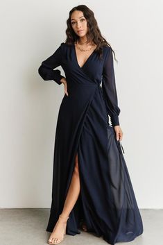 Kelsey Wrap Dress | Navy - Baltic Born Gold Sparkly Dress, Navy Long Dress, Sparkle Gown, Velvet Wrap Dress, Baltic Born, Velvet Maxi Dress, Dusty Rose Dress, Navy Blue Dress, Dress Dusty