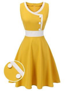 Yellow & White 1940s Buttons Patchwork Dress – Retro Stage - Chic Vintage Dresses and Accessories Vintage Clothing Styles, Retro Stage, Vestidos Retro, Summer Outfits Kids, Cool Summer Outfits, Standard Dress, Glamour Dress, Dress Retro, 1960's Dress