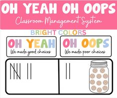 Looking for a whole classroom management system? The OH Game is a great one to reinforce positive behaviors. If you see an OH Yeah, you give them a tally on that side and vise versa. This can be played whole group or by tables as a game. Included:3 Different Colors (Bright, Calm, BW) 2 Different Font Options (Cursive and Block) Cookie Jar Included OR You can use tally marks Whole Group Classroom Management, Elementary Behavior Management, Teaching Necessities, Behavior Management In The Classroom, School Behavior Chart, Elementary Health Lessons, Kindergarten Behavior, Tk Ideas, Classroom Management System