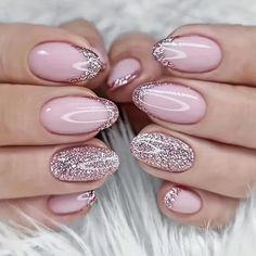 False nails Pink Round Glitter French Tips Mix 24pk + nail tabs BN145 Diy Glitter, Fake Nails With Glue, Almond Acrylic Nails, Stick On Nails, Manicure E Pedicure, Artificial Nails, Nail Manicure, False Nails