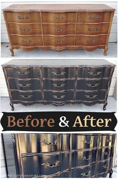 before and after photos of an old dresser