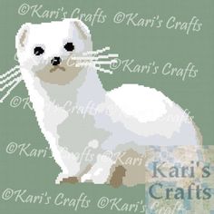 a cross stitch pattern of a white seal on a green background with the words karl's crafts