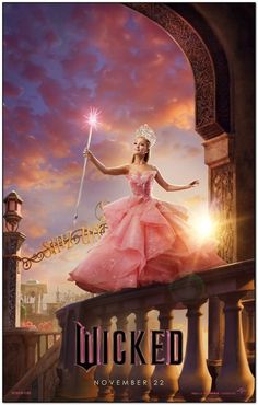 a woman in a pink dress holding a wand