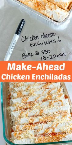 chicken enchiladas are ready to be baked in the oven, and then served