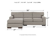 the sectional couch is shown with measurements for it