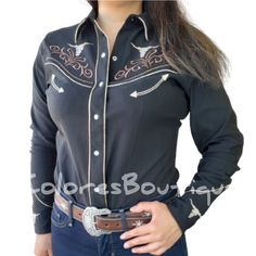 Blouse Western, Mexican Shirt, Shirt With Embroidery, Mexico Shirts, Mexican Shirts, Cowgirl Shirts