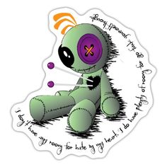 a sticker with an image of a green teddy bear and the words, happy birthday