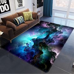 a living room area rug with an abstract painting on the floor