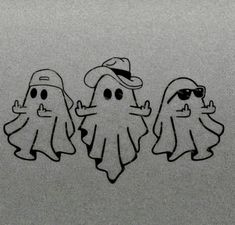 three ghost stickers with sunglasses and hats on them