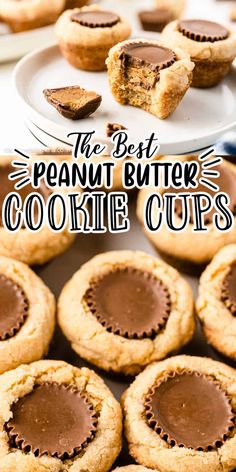 the best peanut butter cookie cups on a white plate with more cookies in the background