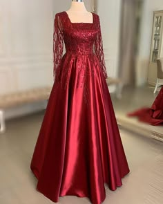 Red Satin Party Dress, Red Satin Maxi Dress, Red Gowns Elegant, Gaun Design, Red Long Gown, Satin Gown Designs, Burgundy Wedding Dress, Barbie Gown, Gown Dress Party Wear