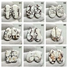 twelve different types of white and brown rocks