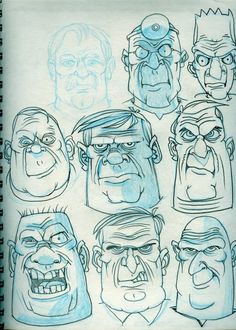 a bunch of cartoon faces drawn on paper