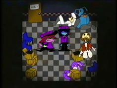 an animated image of people playing chess on a checkerboard board in the dark