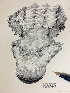 an ink drawing of a giraffe's head