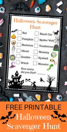 a free printable halloween scavenger hunt with candy and candies on the table