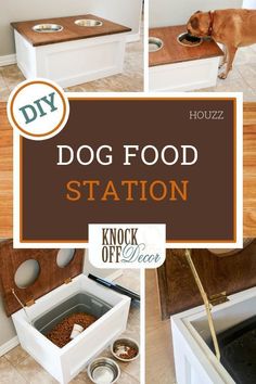 the dog food station is made from an old box