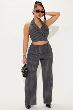 Clocked In Pant Set - Charcoal | Fashion Nova Streetwear Aesthetic, Classy Work Outfits, Wide Leg Pant, Clothes Ideas, Zipper Top, Pant Set, Matching Dresses, Active Wear For Women, Wrap Around