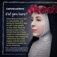 a nun with flowers in her hair and an ad for the catholic women's conference