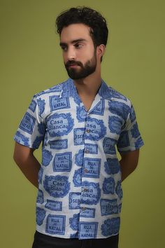 White & Blue Pure Cotton Digital Printed Shirt Design by House of K.C at Pernia's Pop Up Shop 2023 Designer House, Shirt Print Design, Indian Fashion Designers, Pernia Pop Up Shop, Mens Clothing, Indian Fashion, Fashion Designer, Shirt Design