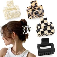 PRICES MAY VARY. What You Get: 4 Packs Elegant Hair Claw Clips. Size –1.9 x 1.9 x 1.4 inches. Light tortoise, matte black, checkered and mica colors hair clips. You can pick the color at any time according to your mood. Nonslip: There are 4 teeth at each side of hair grip, interlocking teeth come with strong grasping power so that it can grip and hold your hair in place well. They are strong flexibility, fadeless, and not easy to break. Size Fits All: No matter what kind of hair you have, curly Checkered Hair, Hair Clips Claw, Claw Clips For Thick Hair, Elegance Hair, Clips For Thick Hair, Tortoise Hair, Colors Hair, Small Hair Clips, Washing Face