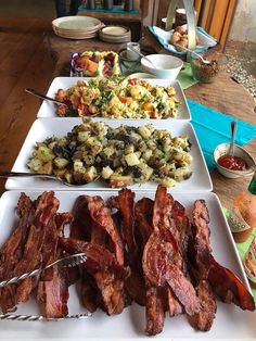 a long table filled with different types of food