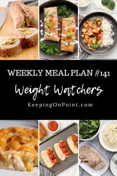 weekly meal plan for weight watchers with pictures of different foods and vegetables on the table